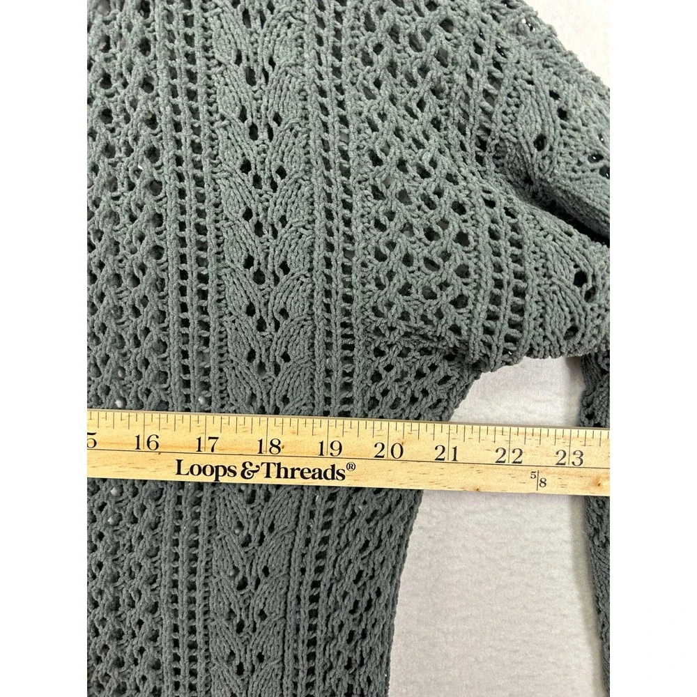 Boho Crochet Maurices Womens Medium Sage Green Open Knit Scoop Neck Sweater‎
